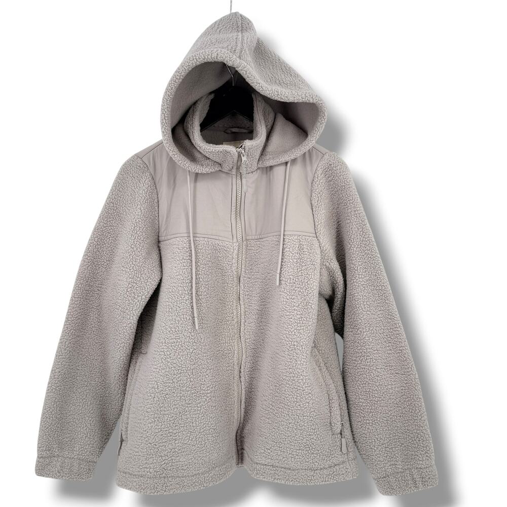 Dakini Gray Sherpa Fleece Hooded Jacket Womens Size Medium Full Zip